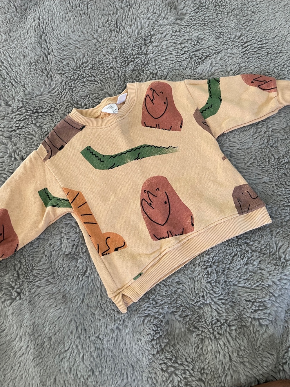 Zara Beige Sweatshirt with Green, Orange and Brown Animal Prints Sz 9/12M